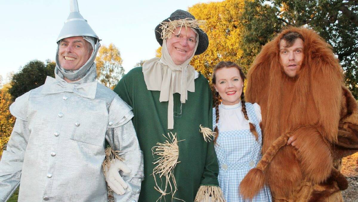 GEE, WIZZ: Wizard of Oz cast members Tin Man (Rick Harnwell), Scarecrow (Neil Foster), Dorothy (Amy Hill) and Cowardly Lion (Josh “Ray” Steadman. Picture: KYLIE WILSON