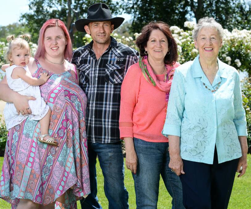 FAMILY LINES: Raleigh Bate-Oliver, her mother Ashli Oliver, her father Brett Oliver, his mother Susan Corbett and her mother Ruth Corbett. Picture: MARK JESSER