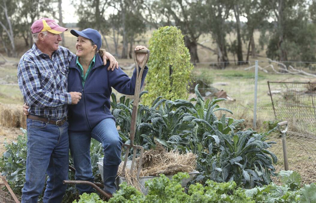 FARM FRESH: Brian Jones and Shirley Brightwell, pictured in their Peechelba Produce vege patch, have established the first successful North East saffron farm, selling at regional farmers markets. Pictures: ELENOR TEDENBORG