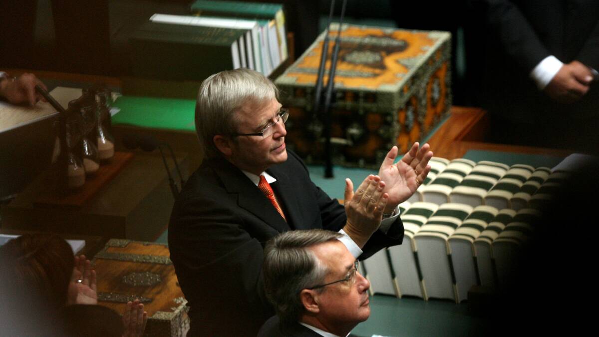 STILL WAITING: Prime Minister Kevin Rudd stands to applause after his speech apologising to the Aboriginal Stolen Generation on February 13, 2008 but compensation still hasn't been provided for those taken from their families. 