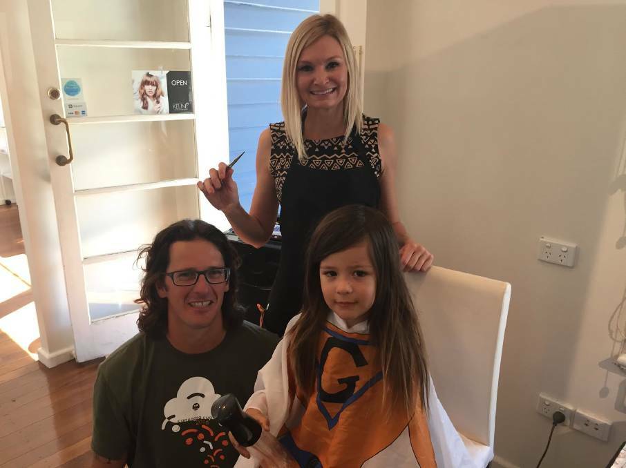 Ready for the chop: Kadu Coradini had his first visit to a Port Macquarie hairdresser on May 5 to donate all his hair to charity.
