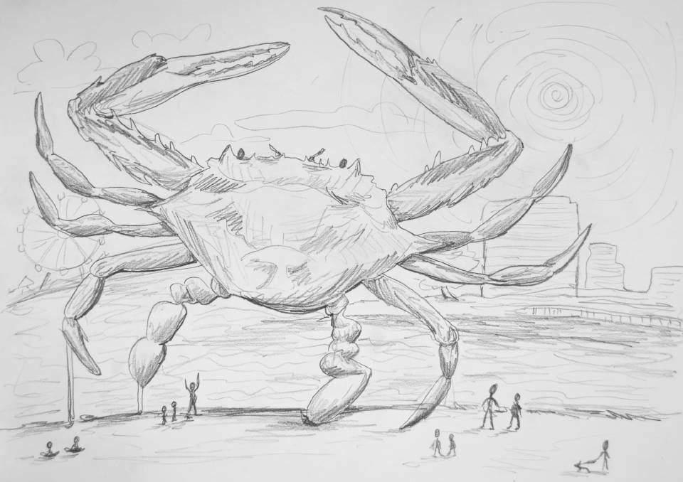 Artist's impression: Mail journo Jess Cockerill's vision for Mandurah's big crab.
