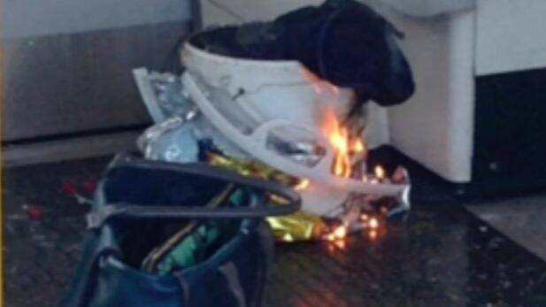 The bucket that was believed to have exploded on the train.  Photo: AP
