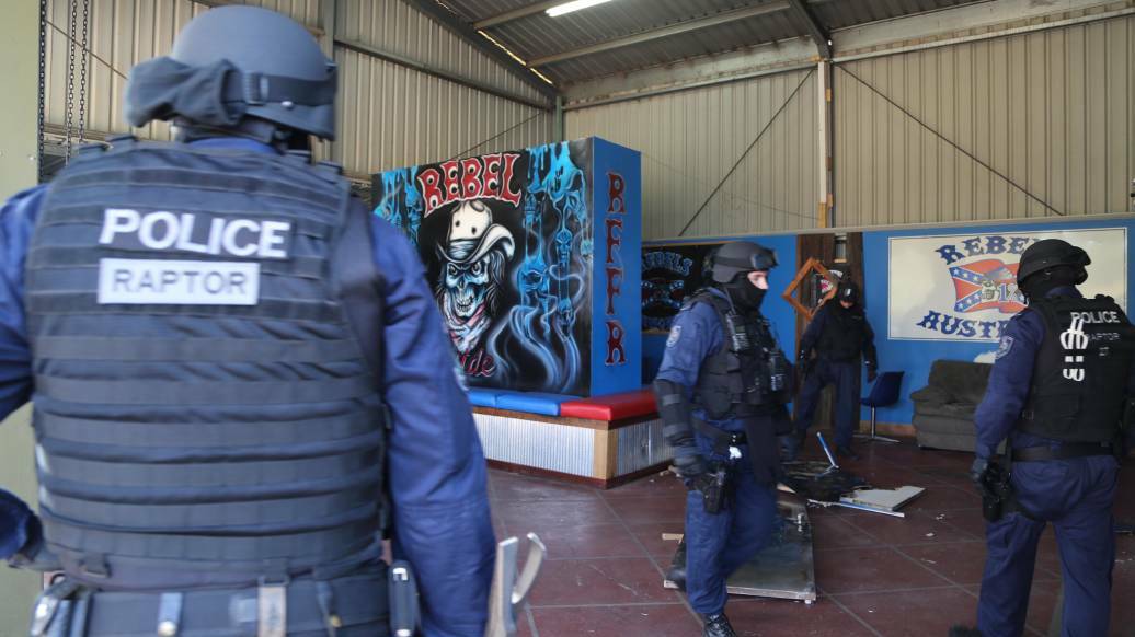 Rebels bust: Strike Force Raptor - the state's gangs squad - and Tamworth police dismantle the OMCG's clubhouse in East Tamworth on March 10, 2015. Photo: NSW Police