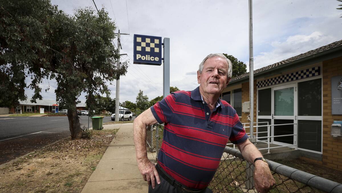 National Party veteran Ken Jasper at Rutherglen's police station. Picture: JAMES WILTSHIRE