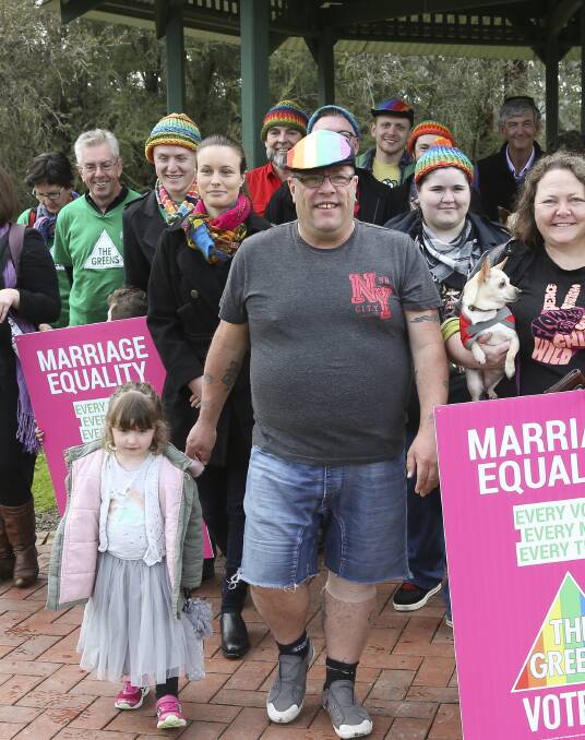 SOLIDARITY: SWAG Albury-Wodonga members march in support of marriage equality and opposition to a plebiscite on Saturday morning. Picture: ELENOR TEDENBORG