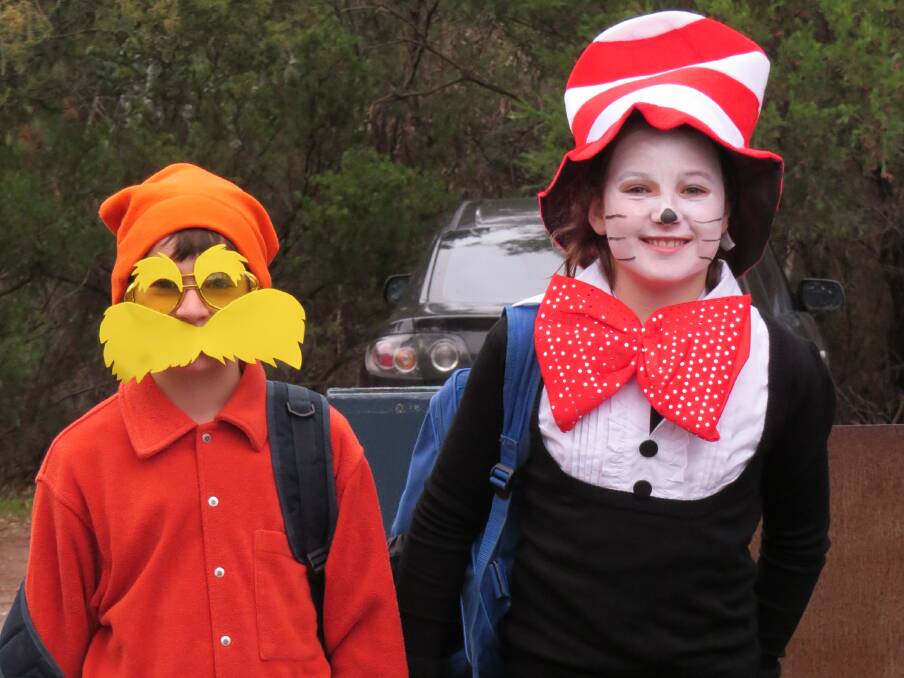 FABLE: Joe Murphy, year 3, as the Lorax, and his big sister Lizzy, year 4, as The Cat in the Hat, dress up at Osbornes Flat Primary School to celebrate poetry.