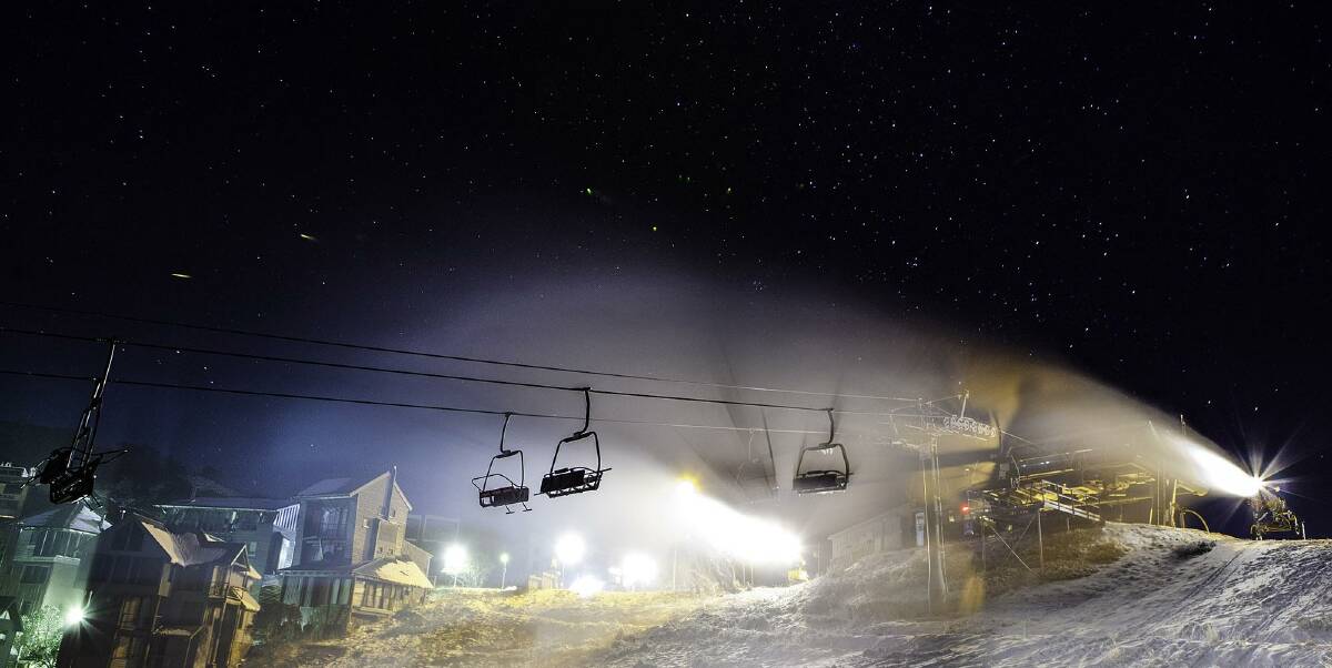 STARRY NIGHT: Mt Hotham's newly installed snow-making machines are put to work in preparation for this year's ski season. 