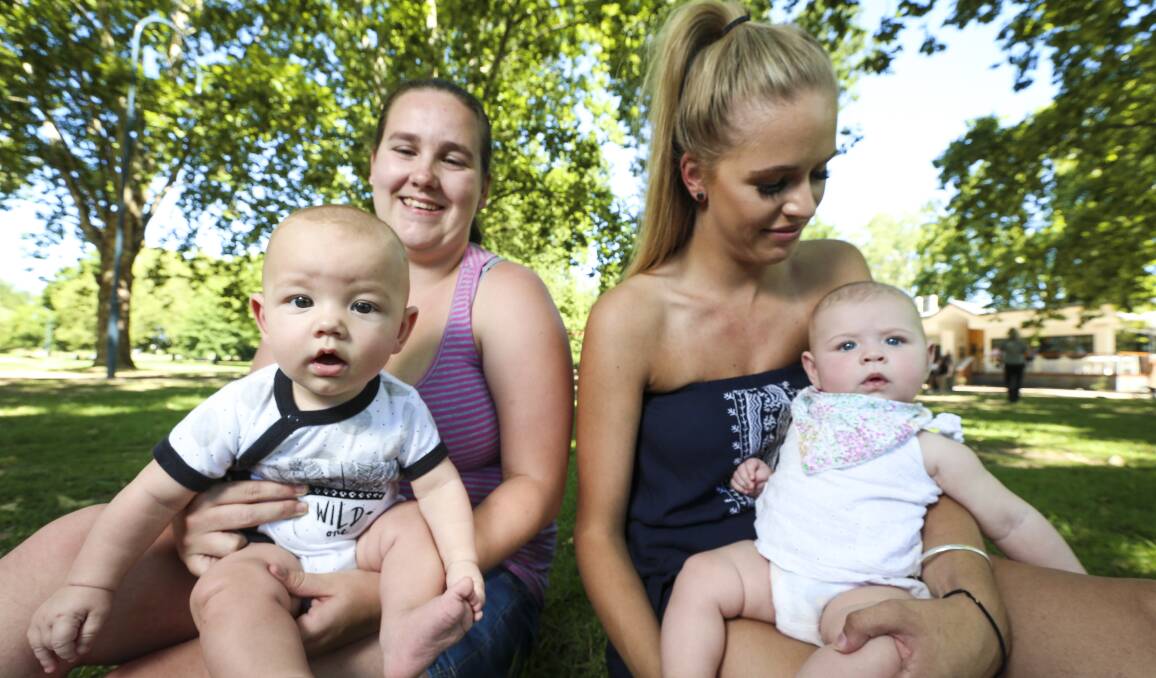 Allison Stanley with her son Oliver along with Lex Summers and little Charlotte relax at Noreuil Park 