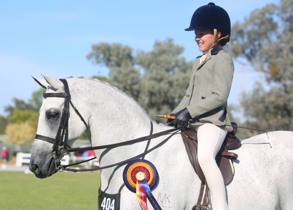 STAR: Deniliquin's Hannah Dunmore rode Alpine Blue Park Dimples to win child's large show hunter galloway. Dimples also won the open large show hunter galloway.