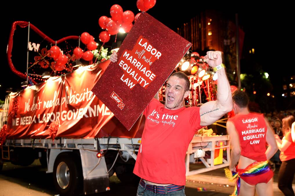 CELEBRATION: Former NRL player Ian Roberts is seen taking part in the 38th annual Gay and Lesbian Mardi Gras parade, in Sydney, Saturday, March 5, 2016. Picture: AAP