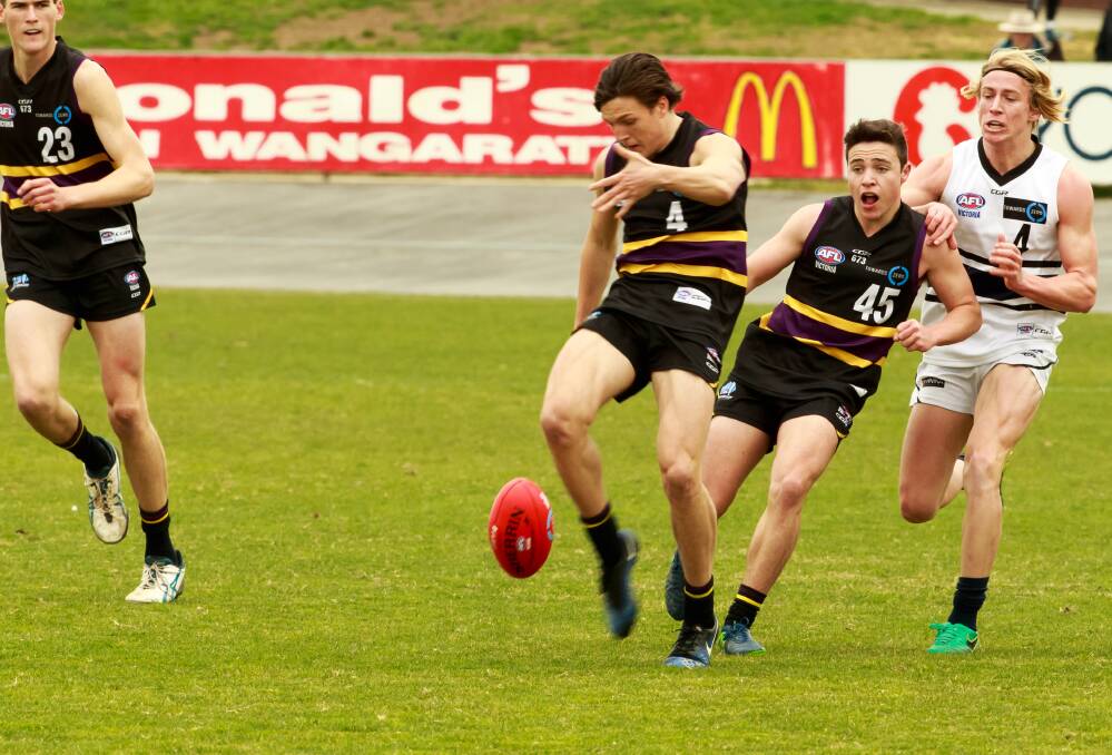 Bushranger Latham Vandeermeer clears the ball from defence in his team's TAC Cup loss to Northern Knights.