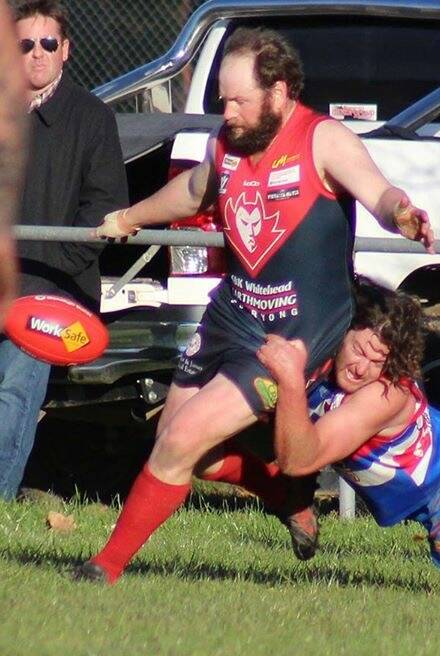 MAN ON A MISSION: Corryong coach Evan Nicholas was best afield in the Demons' win over Bullioh. Picture: DEB HARRAP