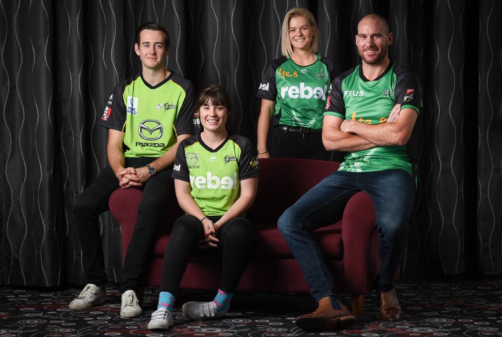 BACK IN TOWN: Sydney Thunder's Kurtis Patterson
and Maisy Gibson and Melbourne Stars' Katie Mack
and John Hastings.
Picture: MARK JESSER