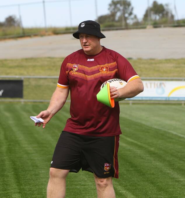 GETTING DOWN TO BUSINESS: Josh Cale issues instructions to his players during training at Wagga. Picture: COURTNEY REES