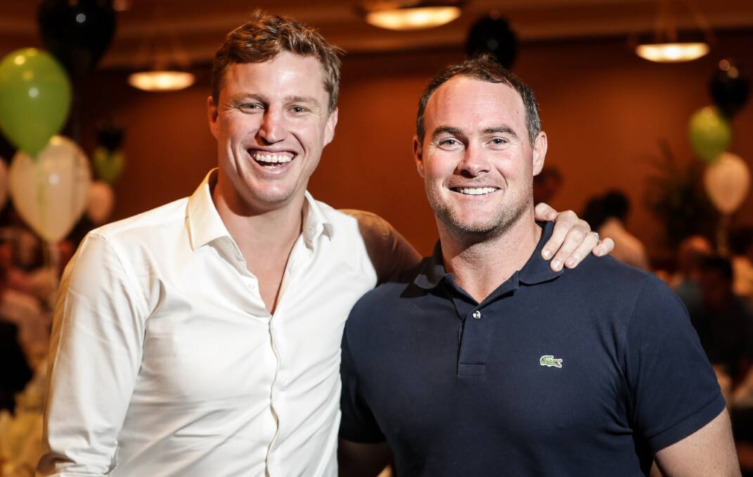 IN TOWN: Former NRL players Brett Finch and Brett Firman were quest speakers at Albury Thunder's luncheon. Picture: JAMES WILTSHIRE