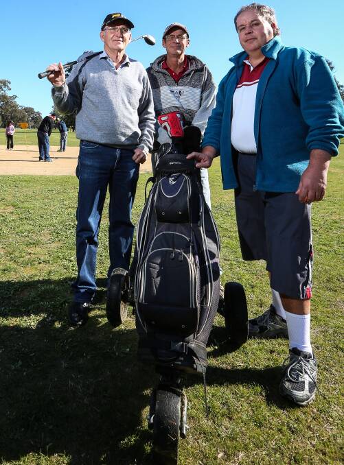 BOUNCING BACK: Reg Fuller, Phil Ralston and Steve Kishere ahead of Rand's annual golf tournament on Sunday. Picture: JAMES WILTSHIRE