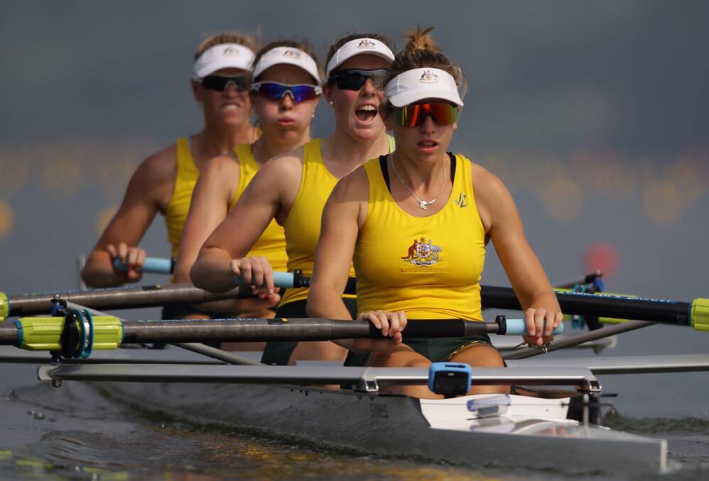 Tooma's Charlotte Sutherland (second from front) will fly to Rio next week. The Australian side was called up after Russia's rowers were banned.