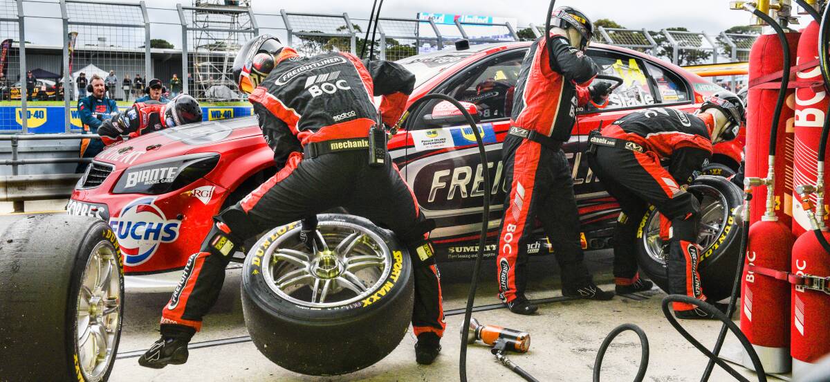 DOWN TO BUSINESS: Brad Jones Racing's pit crew in full flight at Phillip Island on the weekend. Pictures: TIM FARRAH