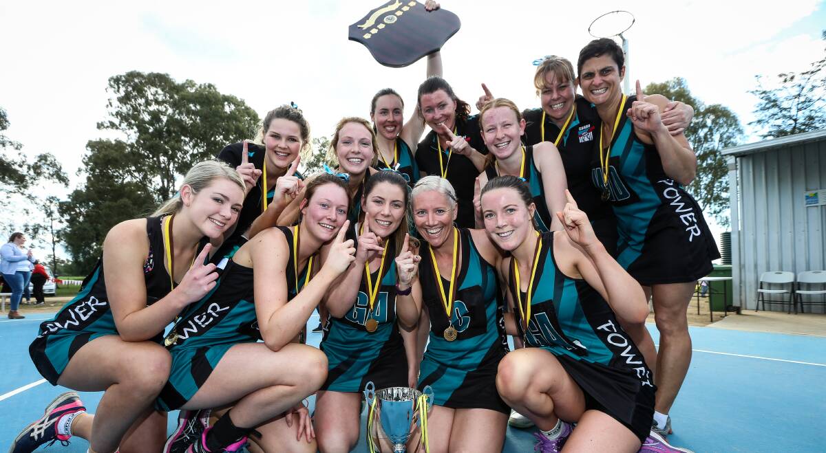 POWER SURGE: CDHBU took out their first Hume Netball Association A-grade premiership at Walbundrie on Saturday. Picture: JAMES WILTSHIRE