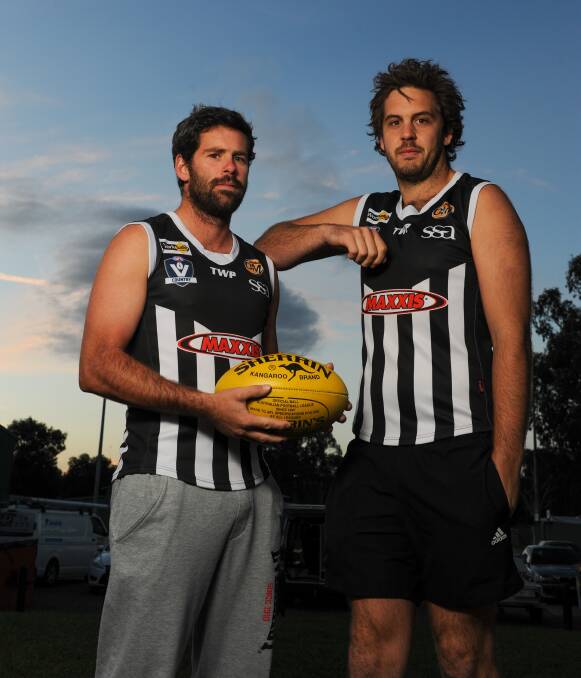 DOWN TO BUSINESS: Magpie pair Beau Wheeler and Zac Hedin will play one of the biggest matches of their careers against Yarrawonga on Saturday. Picture: MARK JESSER