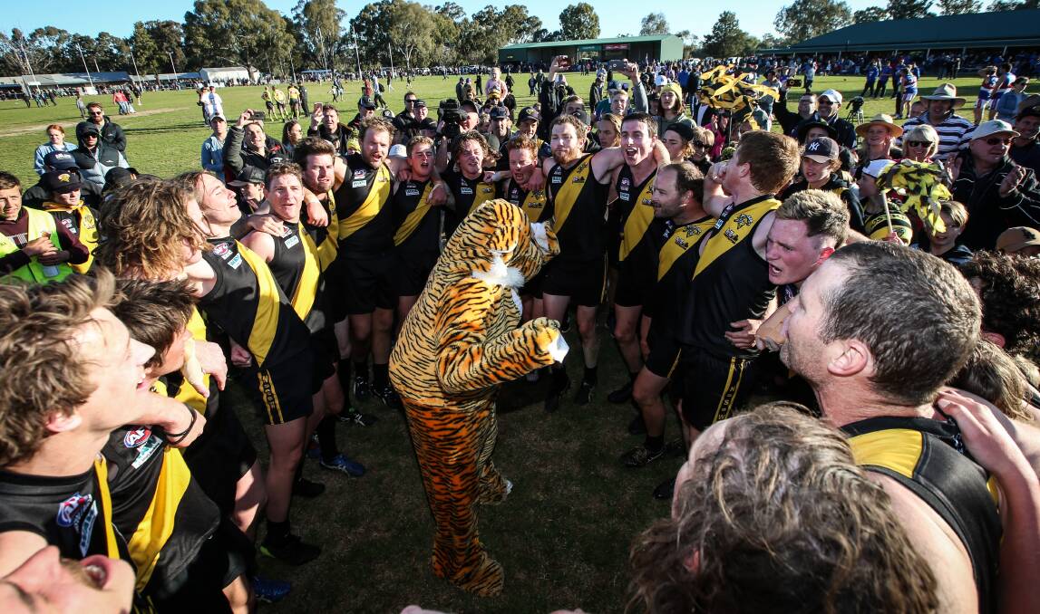 PARTY TIME:Osborne celebrate its thrilling grand final win over Jindera at Walbundrie.
Picture: JAMES WILTSHIRE