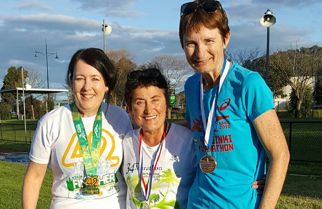 Deb Jones, Nadia Mellor and Sandra Rouvray have competed in marathons overseas in recent months.