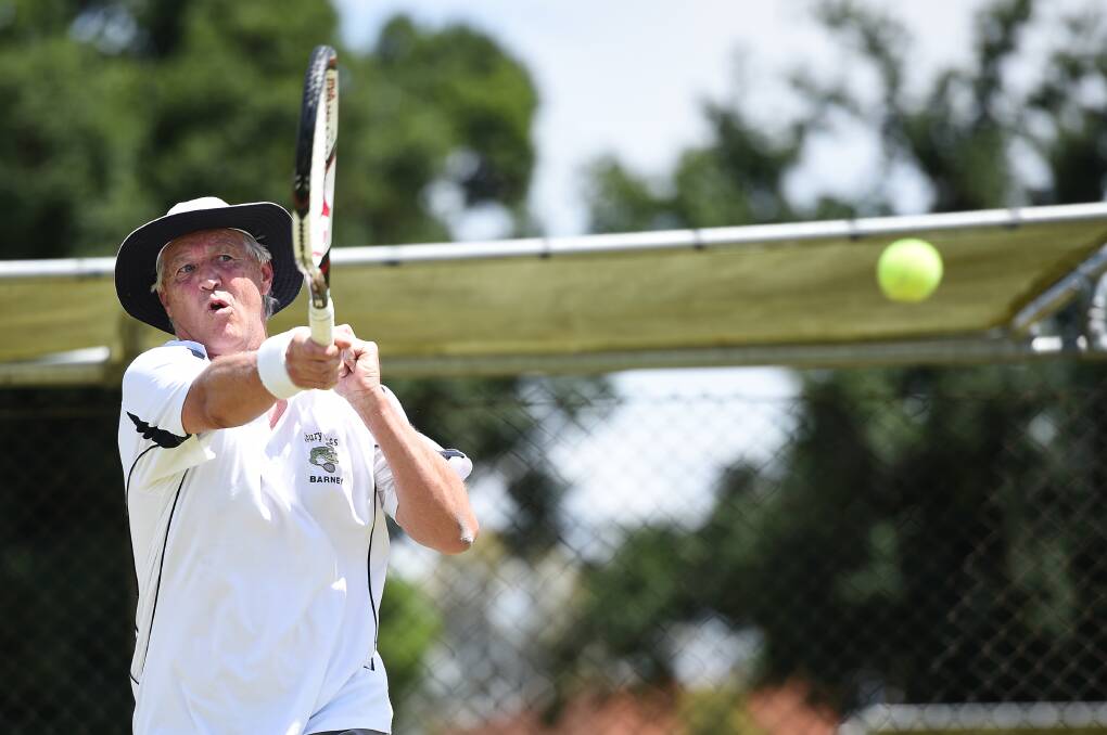 TURNING BACK THE CLOCK: Veteran Graeme Barned used his experience to win a tight singles match over Lachie Graetz. Picture: MARK JESSER 