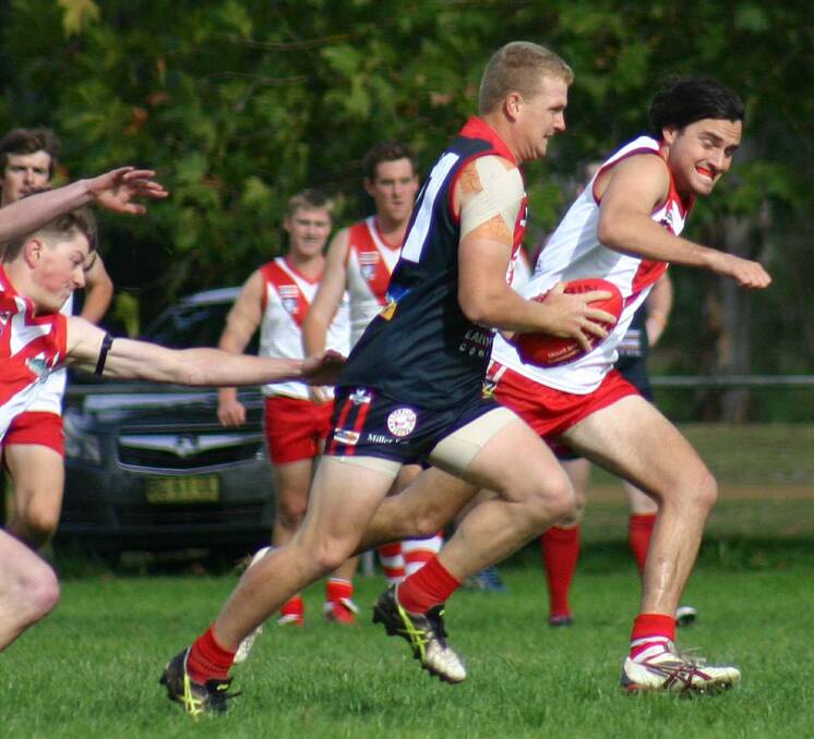DOMINANT: Jarrod Williams was on fire for Corryong. He kicked seven goals before half-time and nine for the match. Picture: DEB HARRAP