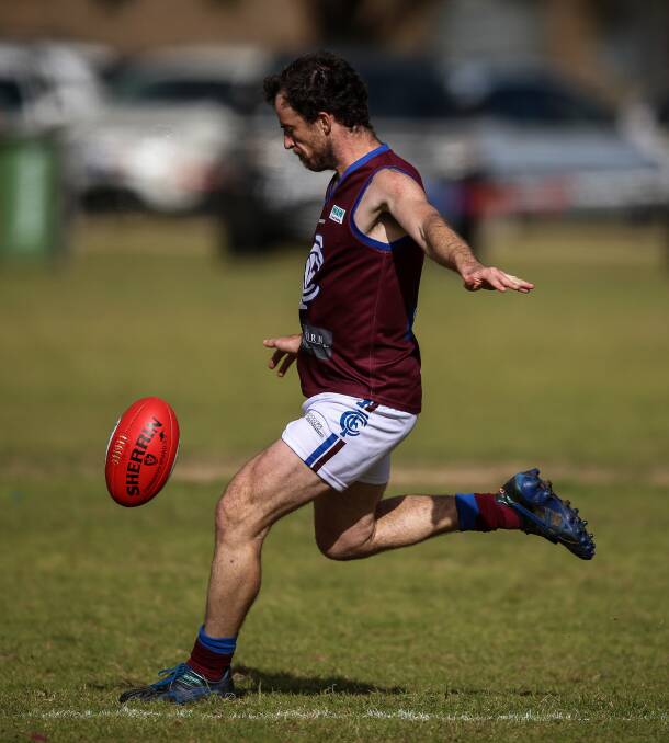 Culcairn's Nat Stroh drives his team into attack during the preliminary final.