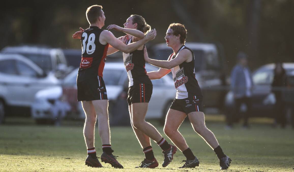 BACK IN TOWN: Brock-Burrum's Eddy Ziebarth celebrates a goal during the reigning premier's win over Culcairn. Picture: JAMES WILTSHIRE