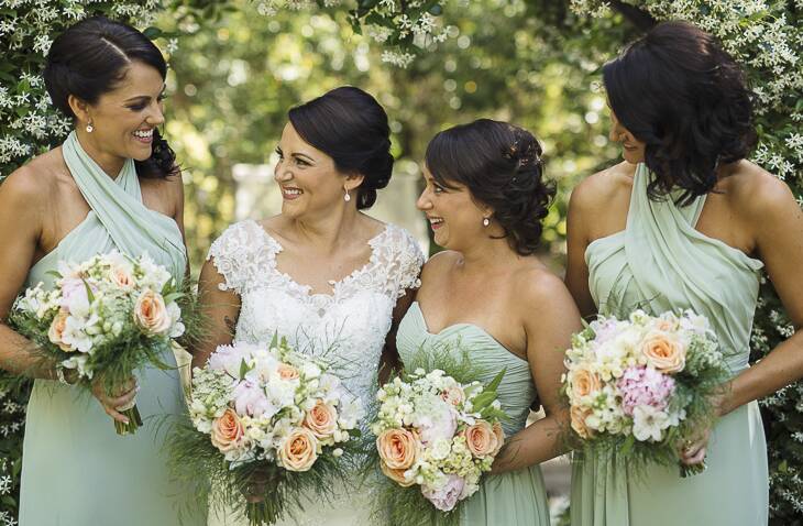 Emma Drummond with her bridesmaids at her wedding to Matt Mason on November 6. Picture: Sean and Danni Photographers