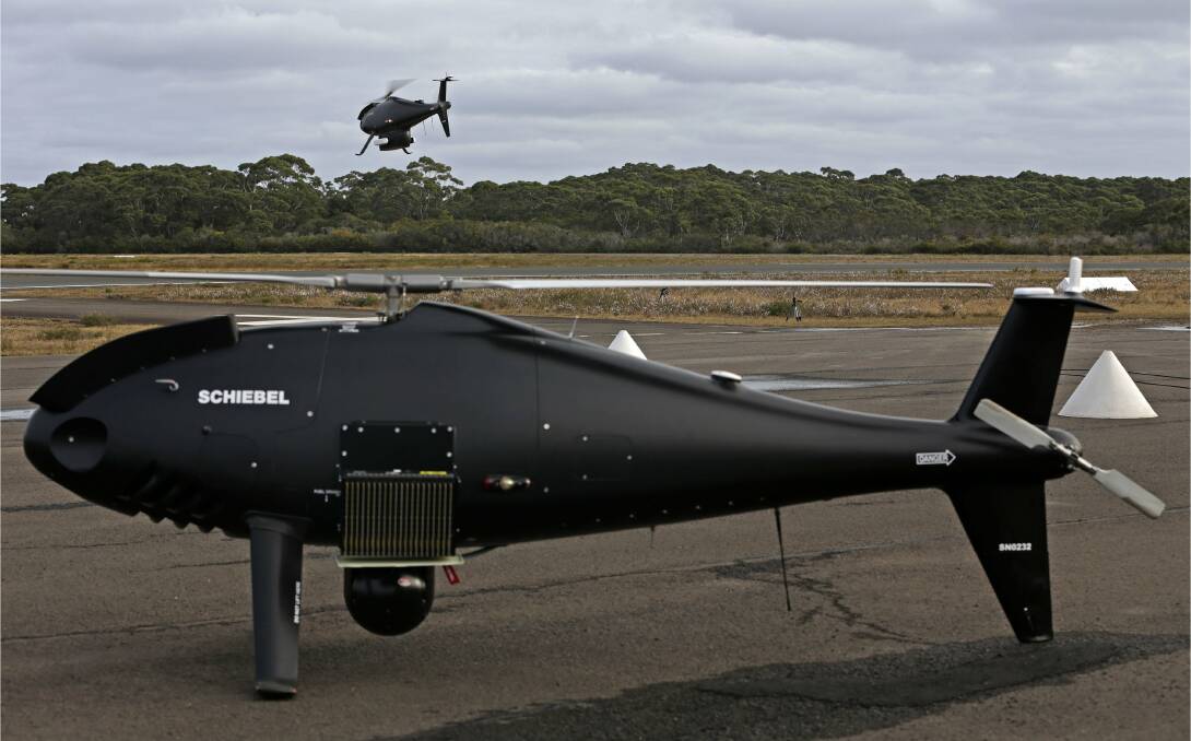 A Schiebel S-100 Camcopter similar to this remains crashed on the Beecroft Weapons Range near Jervis Bay. At this stage the aircraft can't be recovered because it is on part of the range which contains possible unexploded ordnance.