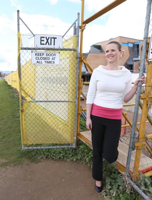 Building donations: Jane Evans outside the cancer centre construction site in East Albury. Only Albury Council has made a donation to the centre at this stage.