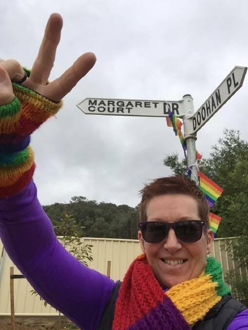Rainbow connection: Toni Johnson in her selfie which she tweeted in protest against Margaret Court's views on gay marriage.