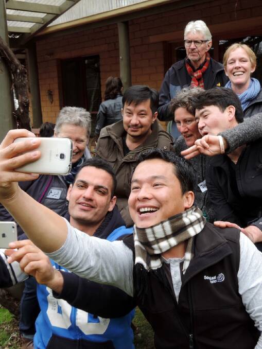 Many tales: Selfie-taking asylum seeker Salman Noori at Beechworth last year. Picture: OVENS AND MURRAY ADVERTISER
