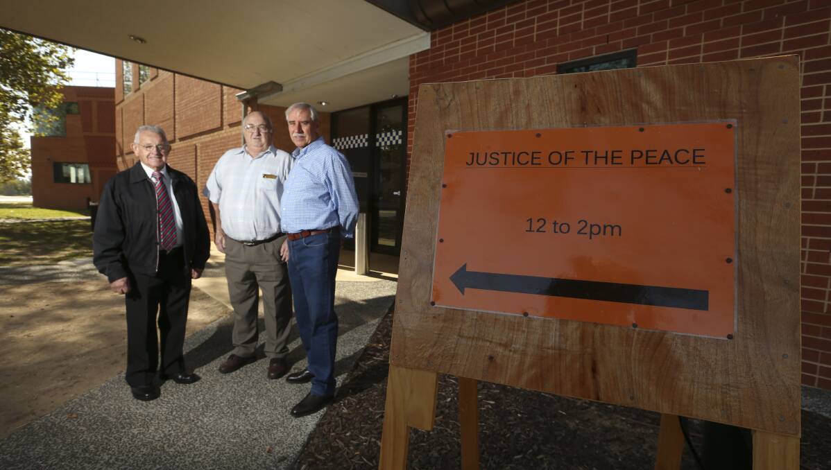 On the move: Wodonga justices of the peace Neville Seymour, Barry O'Keeffe and Ian Elston will start operating from a new base from Monday at the TAFEspace.
