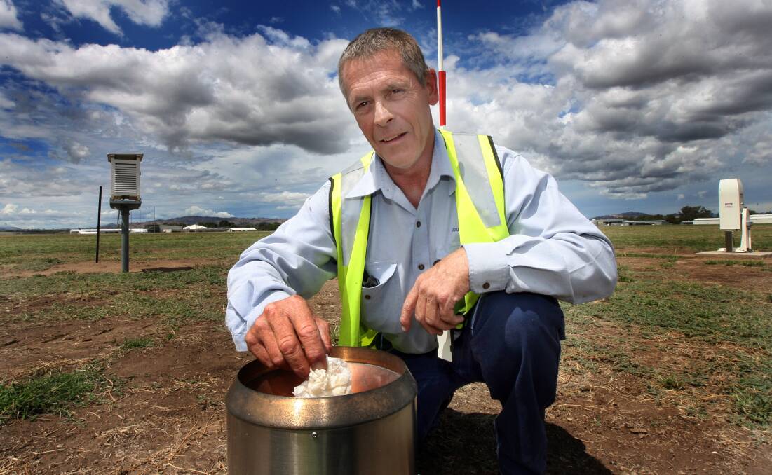 Flashback to 2010 with airport safety officer Col Roberts cleaning the rain gauge at the Albury weather station.