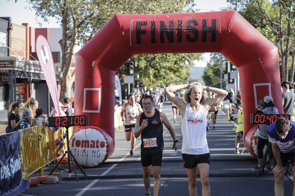 End result: The finish line of last year's City2City in Wodonga. Organisers will use money from the city's council to cover hire costs of barriers for High Street where the run-walk concludes.