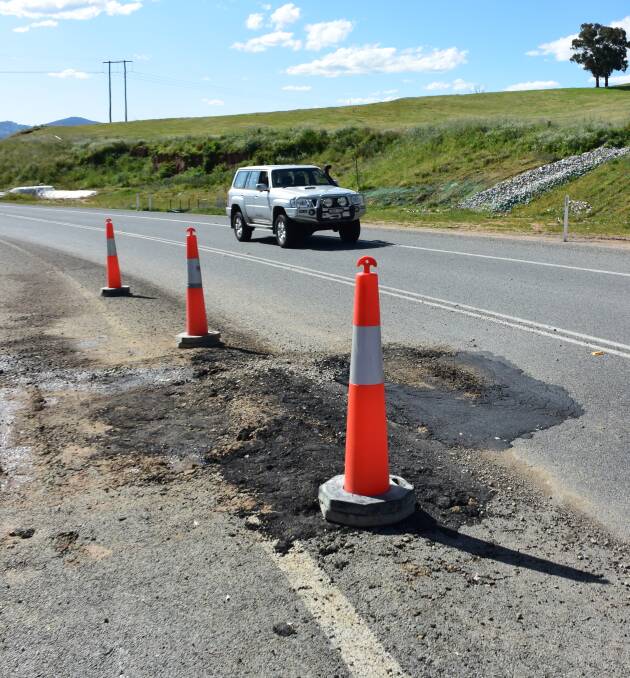 Ugly sight: An area of the Riverina Highway east of Albury which has required repairs only months after being upgraded as part of an $11 million project. 