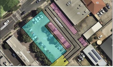 An image from Albury Council showing how the area shaded in teal would become a public space as part of a trial for the Griffith Road car park in Lavington.