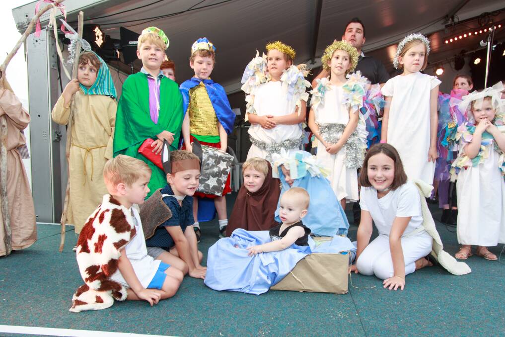 Nativity scene: Members of the Bandiana Primary School choir recreate the birth of Jesus on stage at Willow Park with some period costumes.
