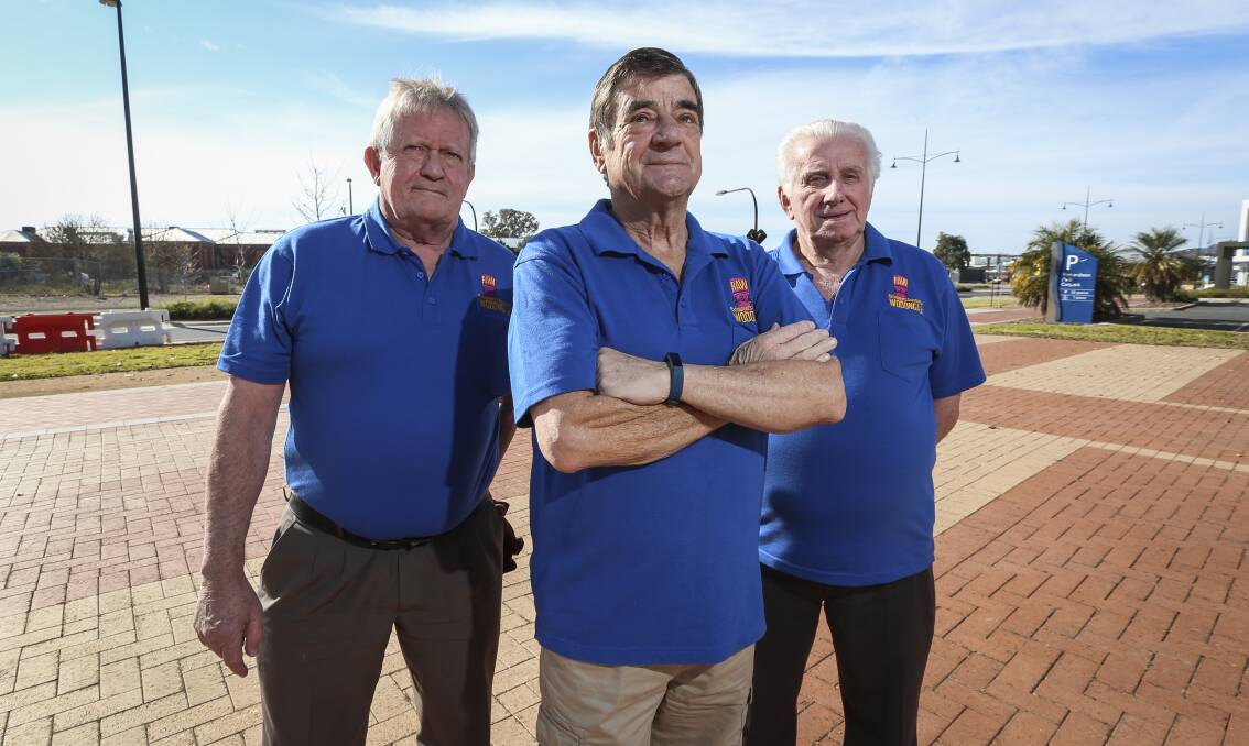 Move along: Ratepayers association members Brian Mitchell, Ian Deegan and Leo Toussaint at the site considered for overnight caravan and campervan parking in central Wodonga.