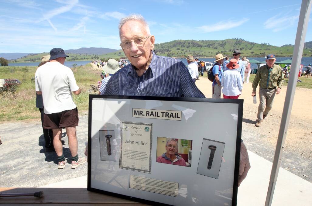 Wheeler dealer: John Hillier pictured in 2012 at the opening of the Sandy Creek bridge where he was honoured with a tribute recognising his nickname Mr Rail Trail.