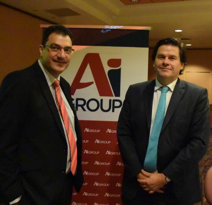 Money concerns: AI Group regional manager Tim Farrah and the organisation's chief executive Innes Willox are concerned about bill payment times ballooning. Mr Willox spoke at Albury's Commercial Club on Wednesday.
