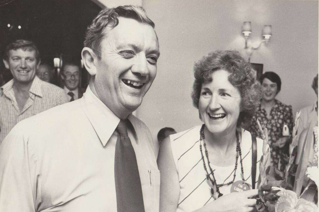Huge night: Wal Fife and his wife Marcia in Albury celebrating him becoming the member for Farrer in the 1975 election landslide for the Liberal Party.
