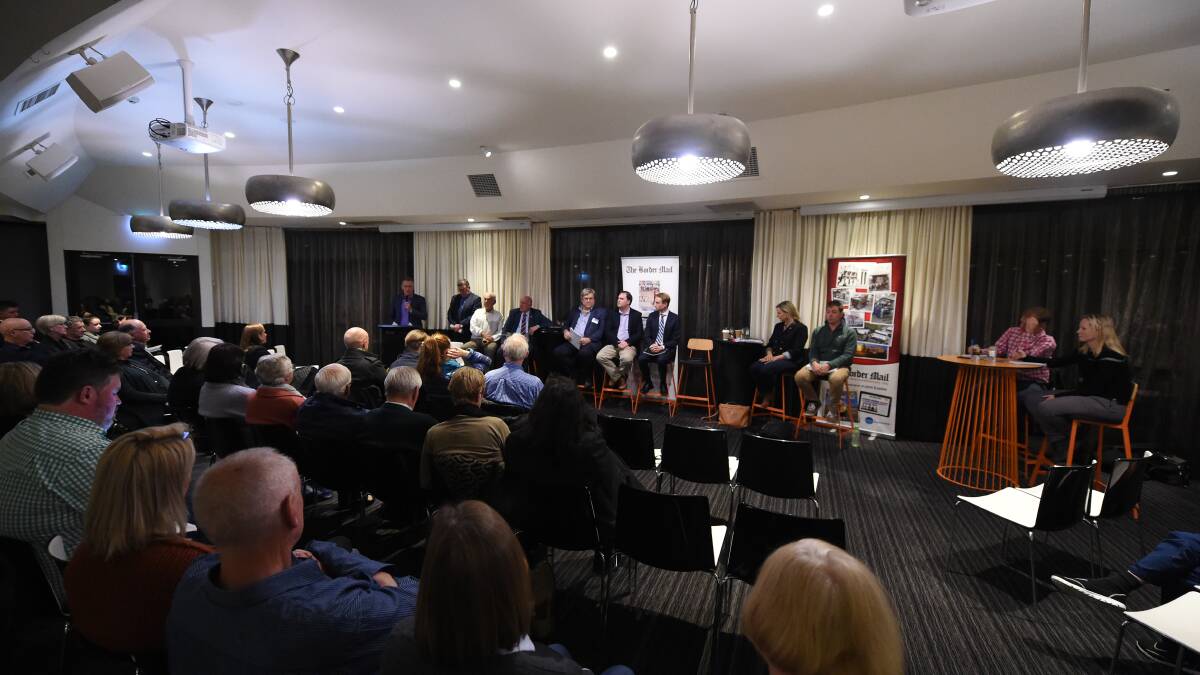 Democracy played out: A wide cross section of community members had their chance to question and listen to candidates for Farrer at the Atura hotel in Albury on Wednesday night. Picture: MARK JESSER