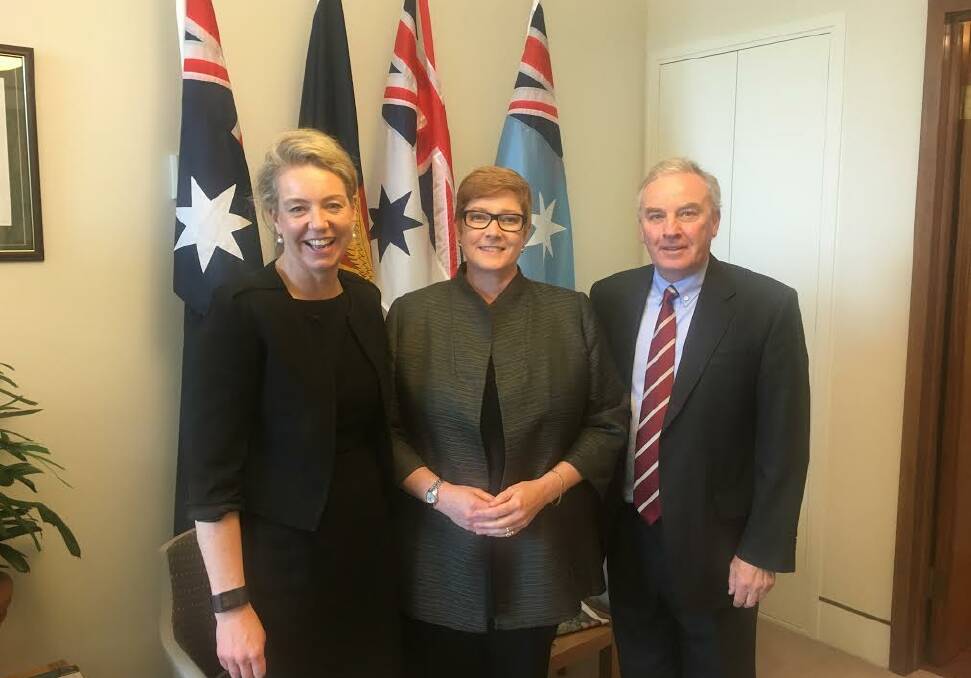 Pleasing outcome: Senator Bridget McKenzie, Defence Minister Senator Marise Payne and Benalla Council chief executive Tony McIlroy at their meeting in Canberra. 