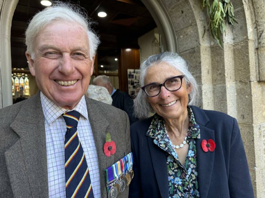 Honor Auchinleck and her husband Mark Auchinleck outside St Matthew's Church following the field of remembrance service.