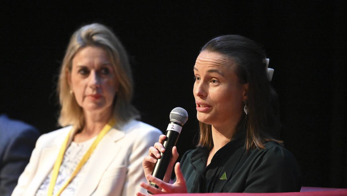 Doctor turned politician Amanda Cohn addresses Wodonga Council's health summit held in March as Victorian Opposition health spokeswoman Georgie Crozier watches on. Picture by Mark Jesser
